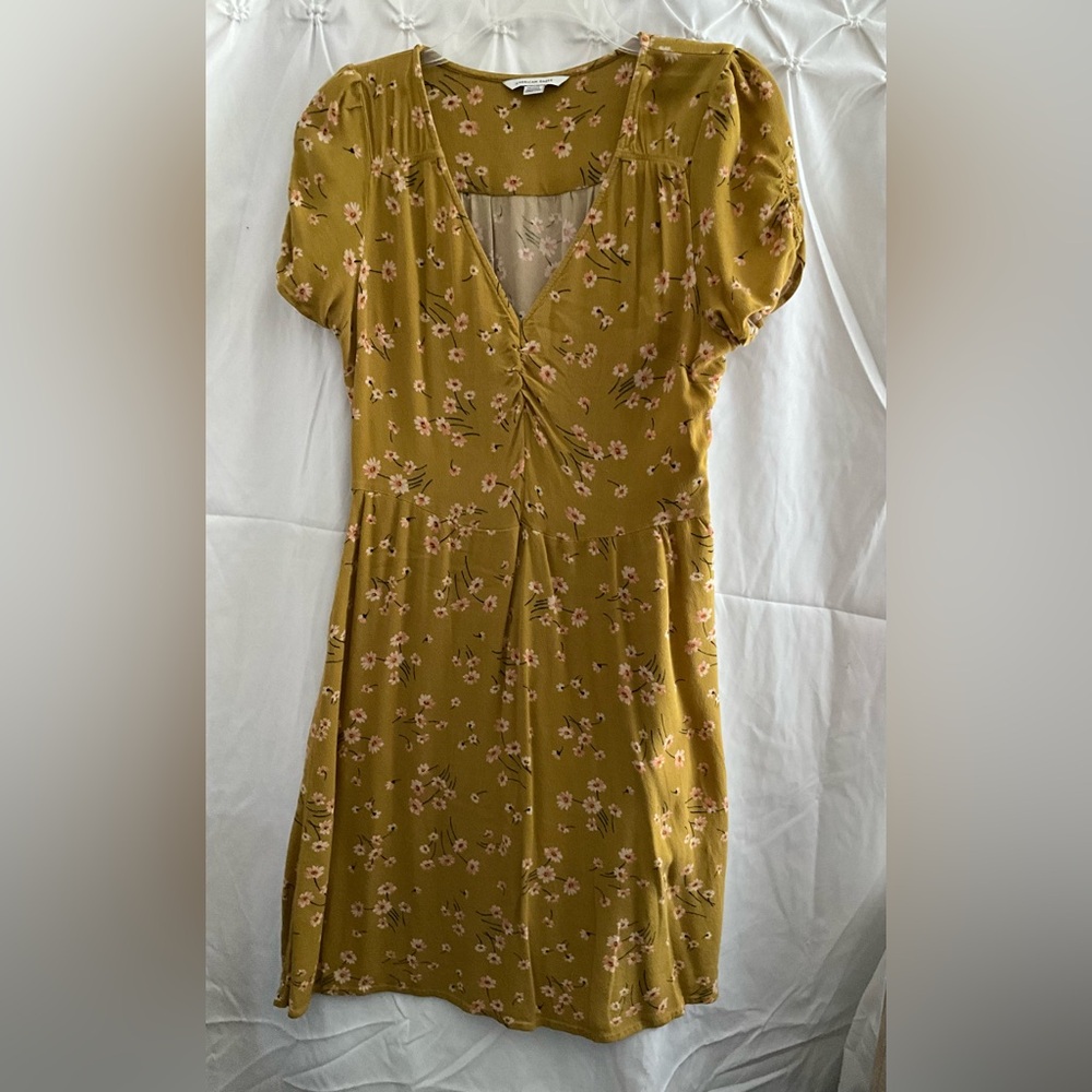 American Eagle Outfitters Gold Puff Sleeve Sundress